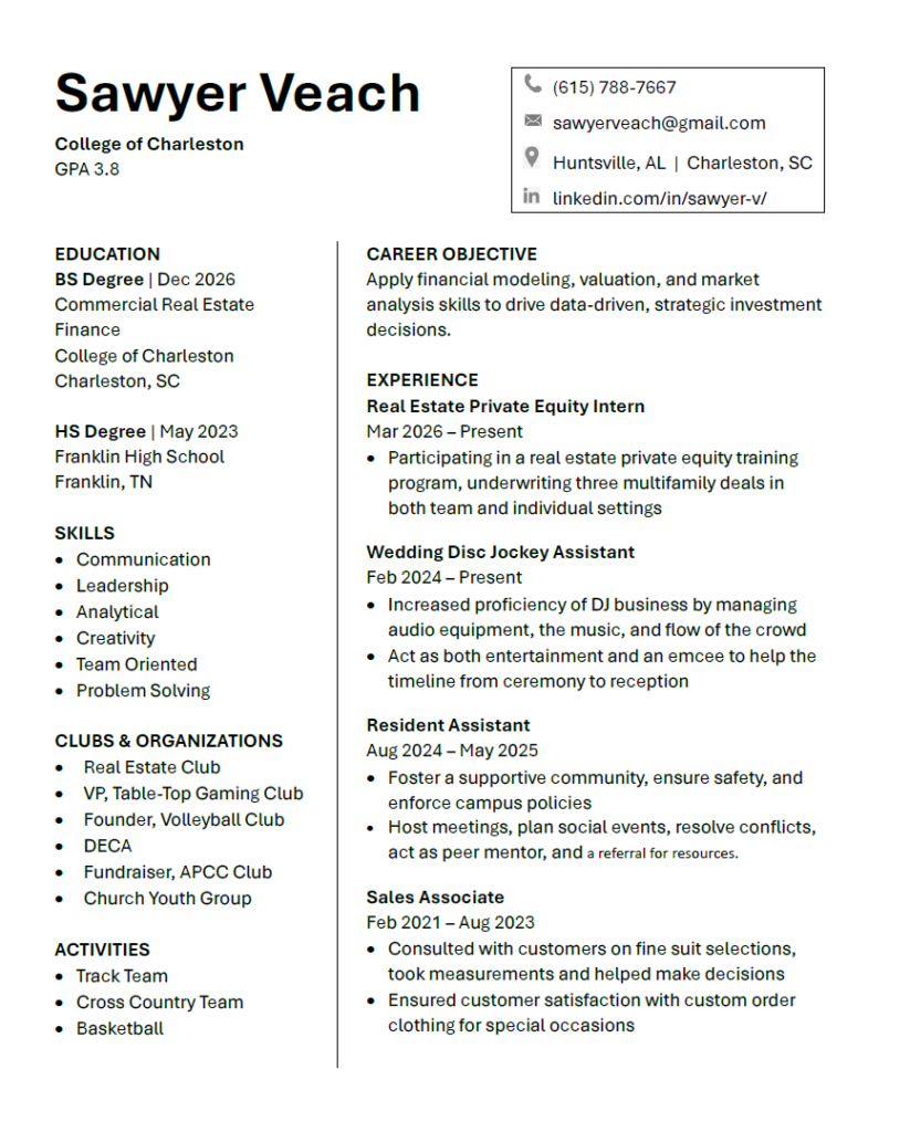 Sawyer Veach Resume